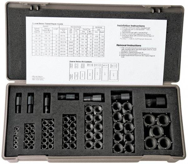 Jergens - 42 Inserts, M5x0.80 - M12x1.75 Internal Thread, M6x10, M8x1.25-M8x1.0, M10x1.5-M10x1.25, M12-1.75-M12x1.25 Metric Coarse, Metric Fine, Stainless Steel, Thread Repair Kit - 8, 10, 12, 14, 16" Insert Length, Includes Installation Tool - Exact Industrial Supply