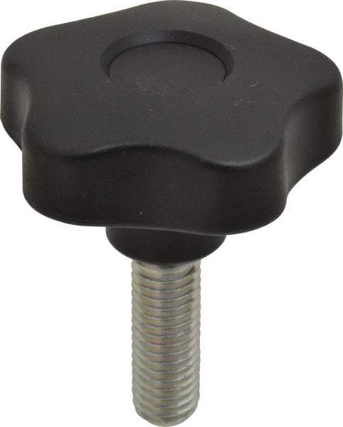 Elesa - 2.48" Head Diam, 5 Point Lobed Knob - 1/2-13 Stem, Thermoplastic, Black - All Tool & Supply