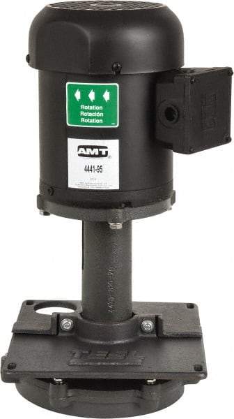 American Machine & Tool - 3/2 Amp, 230/460 Volt, 3/4 hp, 3 Phase, 1,725 RPM, Cast Iron Immersion Machine Tool & Recirculating Pump - 67 GPM, 1-3/4" Inlet, 14 psi, 19.7" Overall Height, 9.9" Body Length, NPT Thread, Stainless Steel Impeller, TEFC Motor - All Tool & Supply