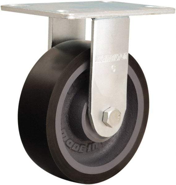 Hamilton - 6" Diam x 2" Wide x 7-1/2" OAH Top Plate Mount Rigid Caster - Polyurethane Mold onto Cast Iron Center, 1,500 Lb Capacity, Sealed Precision Ball Bearing, 4-1/2 x 6-1/4" Plate - All Tool & Supply