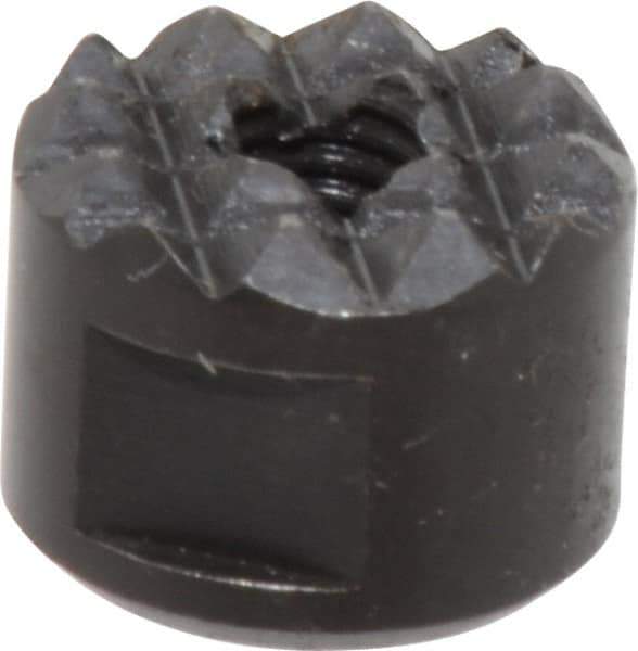 Fairlane - 10-32 Thread, 1/2" Diam, 3/8" High, Threaded, Fine Tooth Grade Diamond Serration Tooth Pattern, High Speed Steel, Round Positioning Gripper - 3/16" Flat Width, Black Oxide Coated - All Tool & Supply