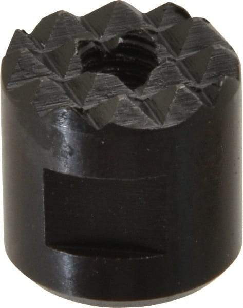 Fairlane - 10-32 Thread, 1/2" Diam, 1/2" High, Threaded, Fine Tooth Grade Diamond Serration Tooth Pattern, High Speed Steel, Round Positioning Gripper - 3/16" Flat Width, Black Oxide Coated - All Tool & Supply