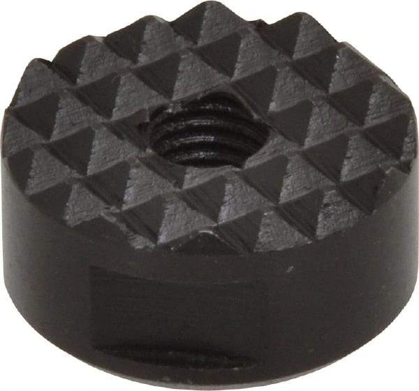 Fairlane - 1/4-28 Thread, 3/4" Diam, 3/8" High, Threaded, Fine Tooth Grade Diamond Serration Tooth Pattern, High Speed Steel, Round Positioning Gripper - 3/16" Flat Width, Black Oxide Coated - All Tool & Supply