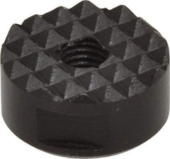 Fairlane - 1/4-28 Thread, 3/4" Diam, 3/8" High, Threaded, Fine Tooth Grade Diamond Serration Tooth Pattern, High Speed Steel, Round Positioning Gripper - 3/16" Flat Width, Black Oxide Coated - All Tool & Supply