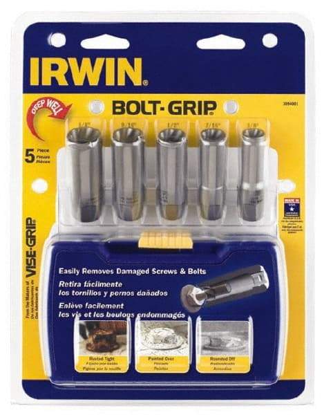 Irwin - 5 Piece Bolt & Screw Extractor Set - 3/8" Drive, Molded Plastic Case - All Tool & Supply