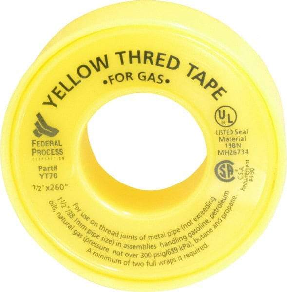 Federal Process - 1/2" Wide x 260" Long Gas Pipe Repair Tape - 3.8 mil Thick, -450 to 550°F, Yellow - All Tool & Supply