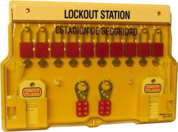 Master Lock - Equipped Polycarbonate Padlock Station - 22 Inch Wide x 15-1/2 Inch High x 1-3/4 Inch Deep, Yellow, Covered - All Tool & Supply