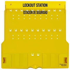 Master Lock - 1 Piece, Empty Polycarbonate Padlock Station - 22 Inch Wide x 22 Inch High x 1-3/4 Inch Deep, Yellow, Covered - All Tool & Supply