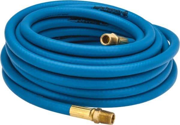 PRO-SOURCE - 1/4" ID x 15/32" OD 25' Long Multipurpose Air Hose - MNPT x MNPT Ends, 300 Working psi, 23 to 150°F, 1/4" Fitting, Blue - All Tool & Supply