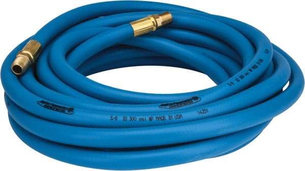 PRO-SOURCE - 3/8" ID x 19/32" OD 25' Long Multipurpose Air Hose - MNPT x MNPT Ends, 300 Working psi, 23 to 150°F, 1/4" Fitting, Blue - All Tool & Supply