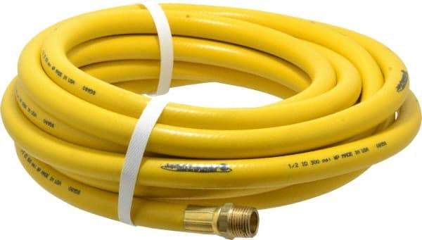 PRO-SOURCE - 1/2" ID x 3/4" OD 25' Long Multipurpose Air Hose - MNPT x MNPT Ends, 300 Working psi, 23 to 150°F, 1/2" Fitting, Yellow - All Tool & Supply