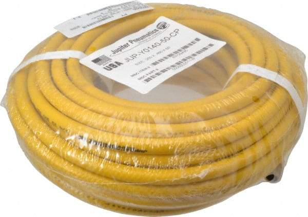 PRO-SOURCE - 1/4" ID x 15/32" OD 50' Long Multipurpose Air Hose - MNPT x MNPT Ends, 300 Working psi, 23 to 150°F, 1/4" Fitting, Yellow - All Tool & Supply