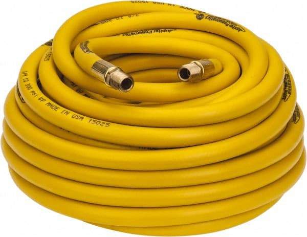 PRO-SOURCE - 3/8" ID x 19/32" OD 50' Long Multipurpose Air Hose - MNPT x MNPT Ends, 300 Working psi, 23 to 150°F, 1/4" Fitting, Yellow - All Tool & Supply