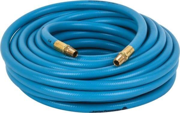 PRO-SOURCE - 3/8" ID x 19/32" OD 50' Long Multipurpose Air Hose - MNPT x MNPT Ends, 300 Working psi, 23 to 150°F, 1/4" Fitting, Blue - All Tool & Supply