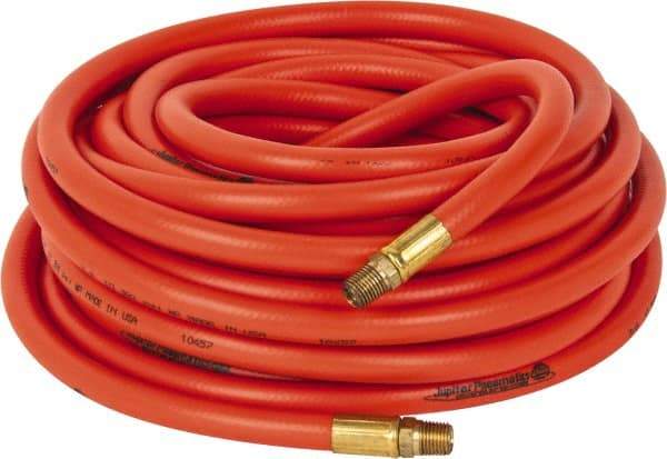 PRO-SOURCE - 3/8" ID x 19/32" OD 50' Long Multipurpose Air Hose - MNPT x MNPT Ends, 300 Working psi, 23 to 150°F, 1/4" Fitting, Orange - All Tool & Supply