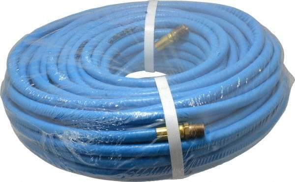 PRO-SOURCE - 1/4" ID x 15/32" OD 100' Long Multipurpose Air Hose - MNPT x MNPT Ends, 300 Working psi, 23 to 150°F, 1/4" Fitting, Blue - All Tool & Supply