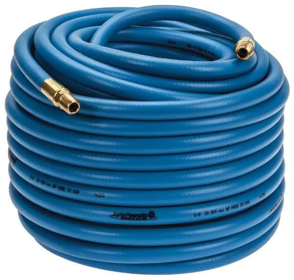 PRO-SOURCE - 3/8" ID x 19/32" OD 100' Long Multipurpose Air Hose - MNPT x MNPT Ends, 300 Working psi, 23 to 150°F, 1/4" Fitting, Blue - All Tool & Supply