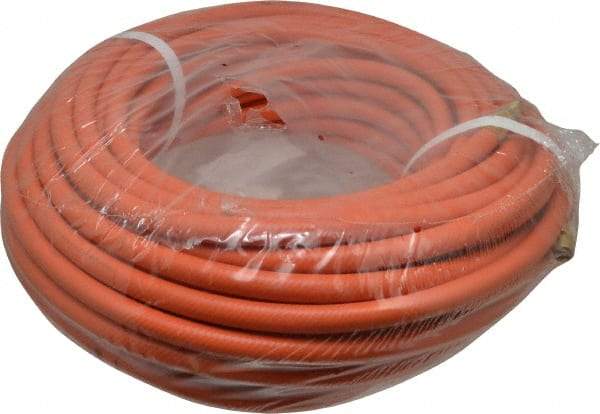 PRO-SOURCE - 3/8" ID x 19/32" OD 100' Long Multipurpose Air Hose - MNPT x MNPT Ends, 300 Working psi, 23 to 150°F, 1/4" Fitting, Orange - All Tool & Supply