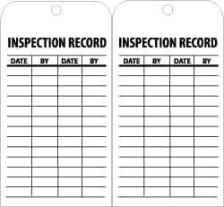 NMC - 3" High x 6" Long, INSPECTION RECORD, English Safety & Facility Inspection Tag - Tag Header: Notice, 2 Sides, Black & White Unrippable Vinyl - All Tool & Supply