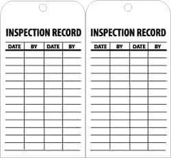 NMC - 3" High x 6" Long, INSPECTION RECORD, English Safety & Facility Inspection Tag - Tag Header: Notice, 2 Sides, Black & White Unrippable Vinyl - All Tool & Supply