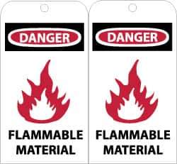 NMC - 3" High x 6" Long, DANGER - FLAMMABLE MATERIAL, English Safety & Facility Accident Prevention Tag - Tag Header: Danger, 2 Sides, Black, Red & White Unrippable Vinyl - All Tool & Supply