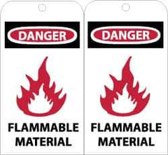 NMC - 3" High x 6" Long, DANGER - FLAMMABLE MATERIAL, English Safety & Facility Accident Prevention Tag - Tag Header: Danger, 2 Sides, Black, Red & White Unrippable Vinyl - All Tool & Supply