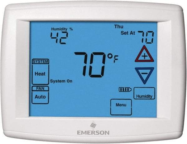 White-Rodgers - 45 to 99°F, 4 Heat, 2 Cool, Universal Touch Screen Programmable Thermostat - 0 to 30 Volts, Horizontal Mount, Electronic Contacts Switch - All Tool & Supply