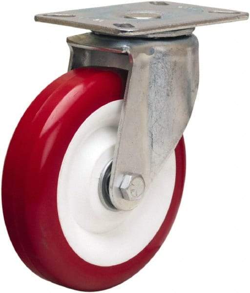 Hamilton - 5" Diam x 1-3/8" Wide x 6-1/16" OAH Top Plate Mount Swivel Caster - Polyurethane Mold on Polypropylene, 400 Lb Capacity, Sealed Precision Ball Bearing, 3-1/8 x 4-1/8" Plate - All Tool & Supply