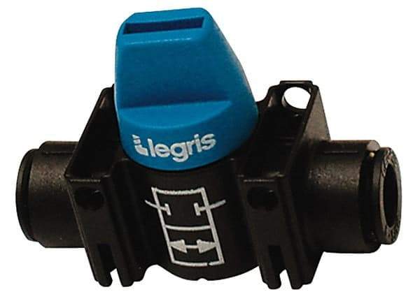 Legris - 10mm Pipe, Standard Port, Composite Miniature Ball Valve - 1 Piece, Inline - Two Way Flow, Push-to-Connect x Push-to-Connect Ends, Short Handle, 150 WOG - All Tool & Supply