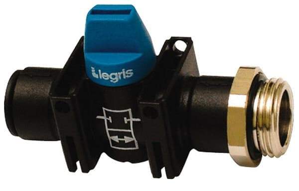 Legris - 1/2" Pipe, Standard Port, Composite Miniature Ball Valve - 1 Piece, Inline - Two Way Flow, MBSPP x Push-to-Connect Ends, Short Handle, 150 WOG - All Tool & Supply