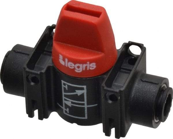 Legris - 1/4" Pipe, Standard Port, Composite Miniature Ball Valve - 1 Piece, Inline - Two Way Flow, Push-to-Connect x Push-to-Connect Ends, Short Handle, 150 WOG - All Tool & Supply