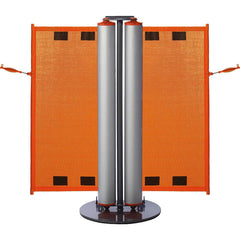 Barrier Parts & Accessories; Height (Inch): 43 in; Height (Decimal Inch): 43 in; Base Material: Powder Coated Steel; Color: Silver; Orange; Length (Feet): 14 ft; Belt Length: 14 ft; Overall Height: 43 in; Includes: Stanchion, canisters and retractable ban