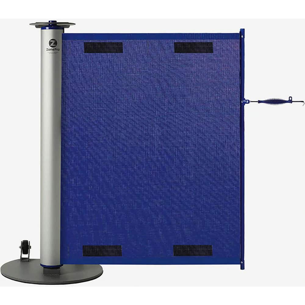 Barrier Parts & Accessories; Height (Inch): 43 in; Height (Decimal Inch): 43 in; Base Material: Powder Coated Steel; Color: Silver; Blue; Length (Feet): 14 ft; Belt Length: 14 ft; Overall Height: 43 in; Includes: Stanchion, canister and retractable banner