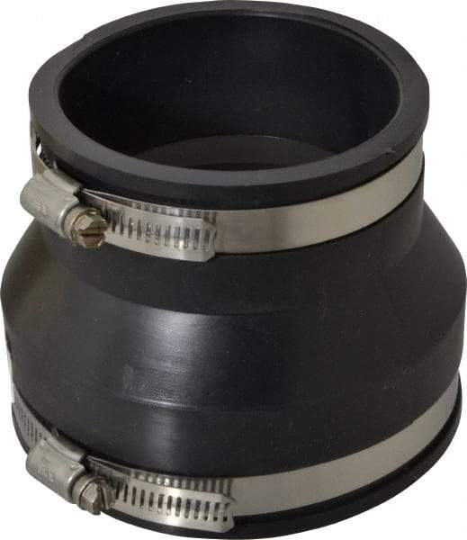 Made in USA - 4 x 3" PVC Flexible Pipe Coupling with Clamp - 4" Long, Pipe x Pipe, Stainless Steel Clamp - All Tool & Supply