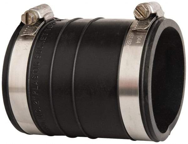 Made in USA - 2" PVC Flexible Pipe Coupling with Clamp - 4" Long, Socket x Socket, Stainless Steel Clamp - All Tool & Supply