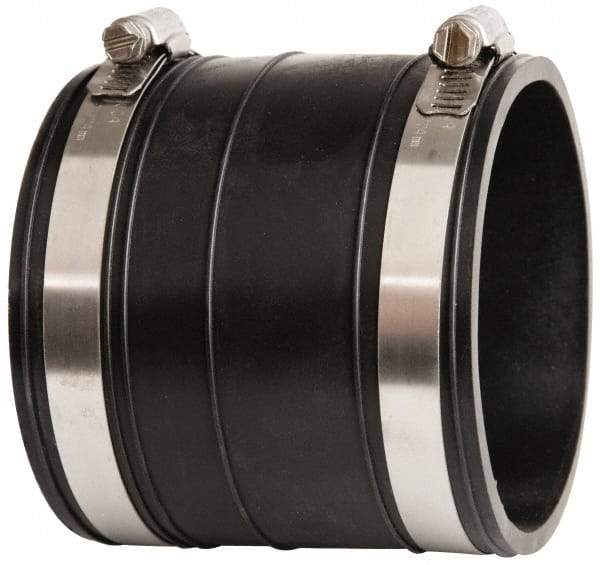 Made in USA - 3" PVC Flexible Pipe Coupling with Clamp - 4" Long, Socket x Socket, Stainless Steel Clamp - All Tool & Supply