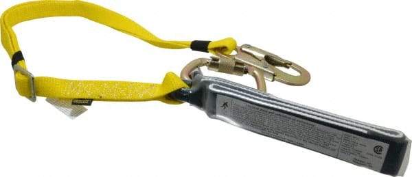 Gemtor - 6' Long, 350 Lb Capacity, 1 Leg Locking Snap Hook Harness Shock Absorbing Lanyard - Polyester Webbing, Carabiner Anchorage Connection - All Tool & Supply