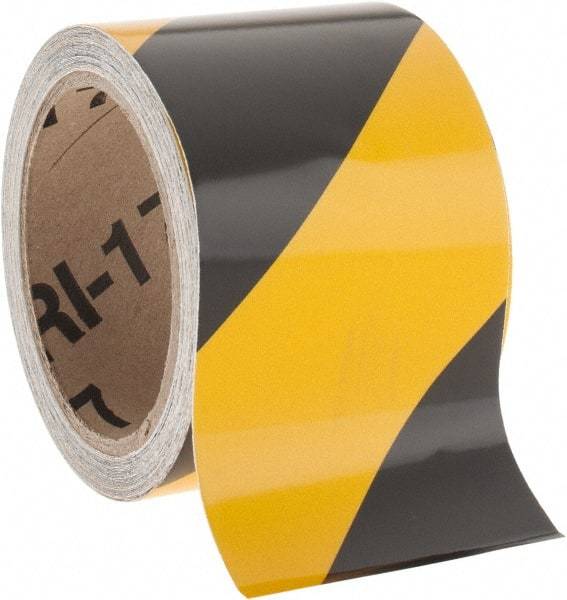 NMC - Black & Yellow Striped Vinyl Tape - 3" Wide x 30' Long x 0.002" Thick, General Traffic - All Tool & Supply