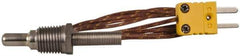 Thermo Electric - 0 to 900°F, K Pipe Plug, Thermocouple Probe - 5 Ft. Cable Length, Mini Connector, 1/2 Inch Probe Sheath Length, 6 Sec Response Time - All Tool & Supply