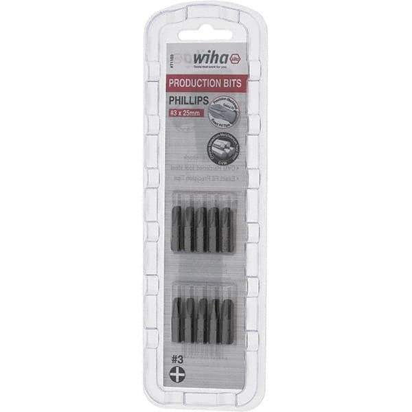 Wiha - #3, Phillips & Insert Screwdriver Bit - 1/4" Drive, 1" OAL - All Tool & Supply