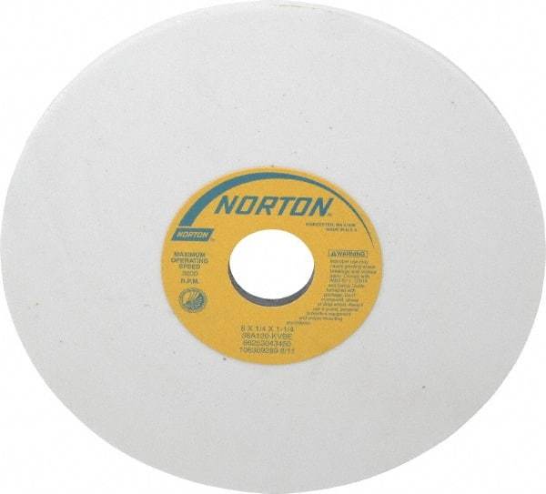 Norton - 8" Diam x 1-1/4" Hole x 1/4" Thick, K Hardness, 120 Grit Surface Grinding Wheel - Aluminum Oxide, Type 1, Fine Grade, 3,600 Max RPM, Vitrified Bond, No Recess - All Tool & Supply