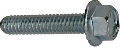 Value Collection - 1/4-20 UNC, 1-1/4" Length Under Head, Hex Drive Flange Bolt - 1-1/4" Thread Length, Grade 5 Steel, Serrated Flange, Zinc-Plated Finish - All Tool & Supply