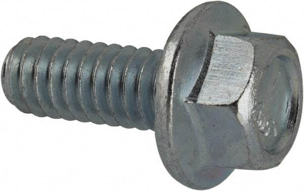 Value Collection - 1/4-20 UNC, 5/8" Length Under Head, Hex Drive Flange Bolt - 5/8" Thread Length, Grade 5 Steel, Serrated Flange, Zinc-Plated Finish - All Tool & Supply