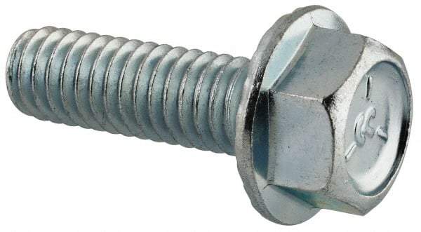 Value Collection - 5/16-18 UNC, 1" Length Under Head, Hex Drive Flange Bolt - 1" Thread Length, Grade 5 Steel, Serrated Flange, Zinc-Plated Finish - All Tool & Supply