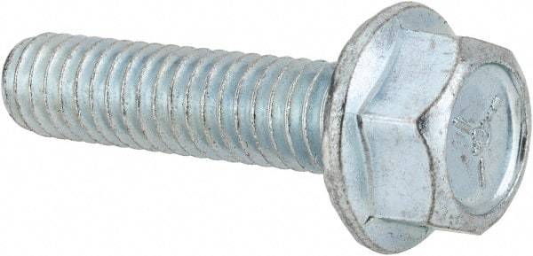 Value Collection - 5/16-18 UNC, 1-1/4" Length Under Head, Hex Drive Flange Bolt - 1-1/4" Thread Length, Grade 5 Steel, Serrated Flange, Zinc-Plated Finish - All Tool & Supply