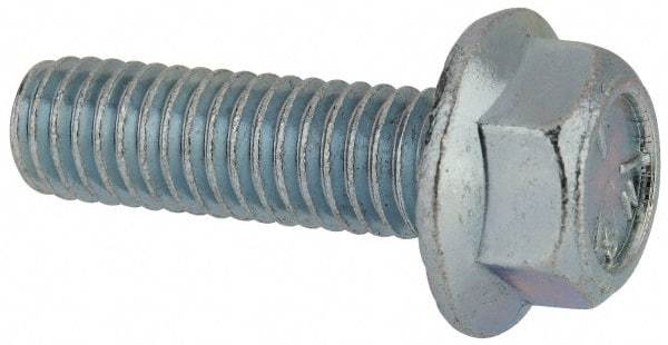 Value Collection - 3/8-16 UNC, 1-1/4" Length Under Head, Hex Drive Flange Bolt - 1-1/4" Thread Length, Grade 5 Steel, Serrated Flange, Zinc-Plated Finish - All Tool & Supply