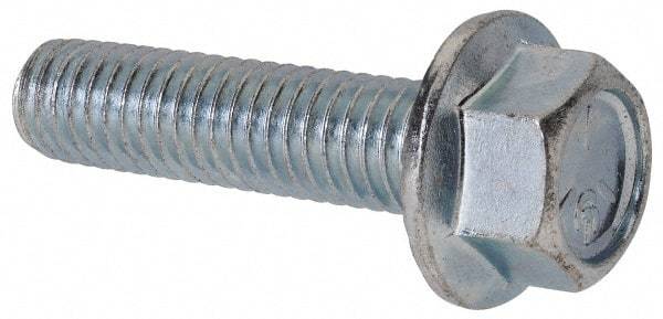 Value Collection - 3/8-16 UNC, 1-1/2" Length Under Head, Hex Drive Flange Bolt - 1-1/2" Thread Length, Grade 5 Steel, Serrated Flange, Zinc-Plated Finish - All Tool & Supply