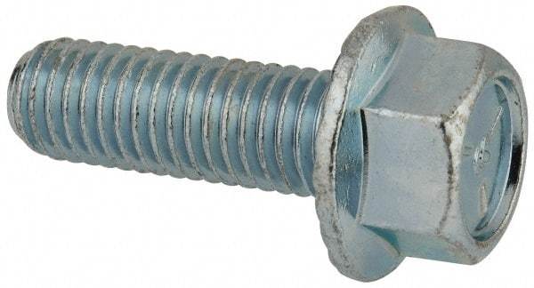 Value Collection - 1/2-13 UNC, 1-1/2" Length Under Head, Hex Drive Flange Bolt - 1-1/2" Thread Length, Grade 5 Steel, Serrated Flange, Zinc-Plated Finish - All Tool & Supply