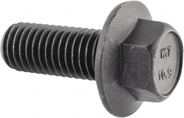 Value Collection - M12x1.75 Metric Coarse, 30mm Length Under Head, Hex Drive Flange Bolt - 30mm Thread Length, Grade 10.9 Alloy Steel, Smooth Flange, Phosphate & Oil Finish - All Tool & Supply