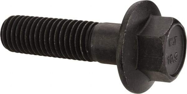 Value Collection - M12x1.75 Metric Coarse, 45mm Length Under Head, Hex Drive Flange Bolt - 40mm Thread Length, Grade 10.9 Alloy Steel, Smooth Flange, Phosphate & Oil Finish - All Tool & Supply